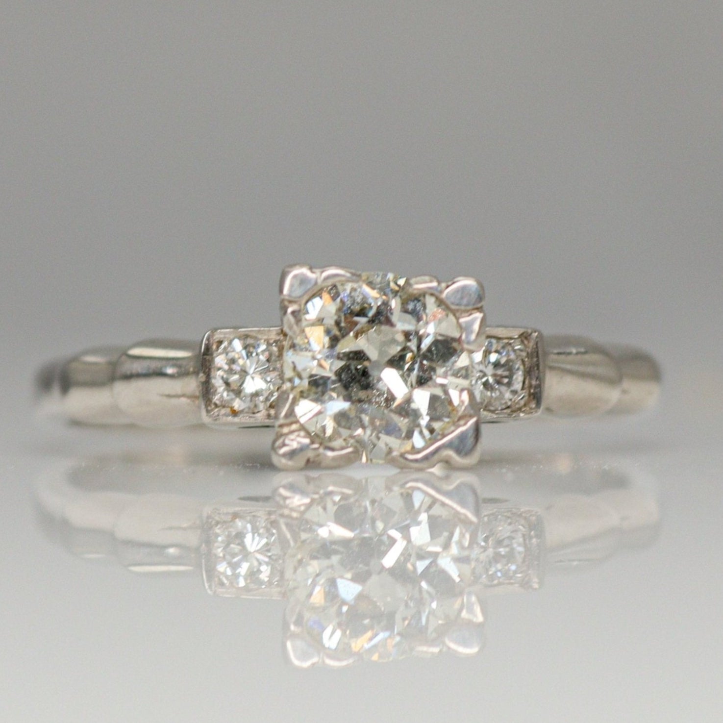 Art Deco Platinum Diamond Square Set Solitaire Engagement Ring - Friar House