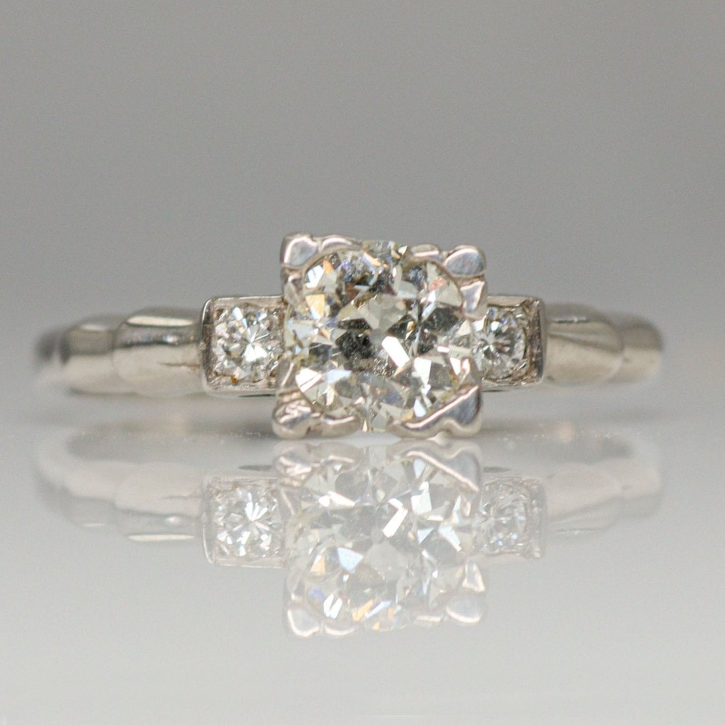 Art Deco Platinum Diamond Square Set Solitaire Engagement Ring - Friar House