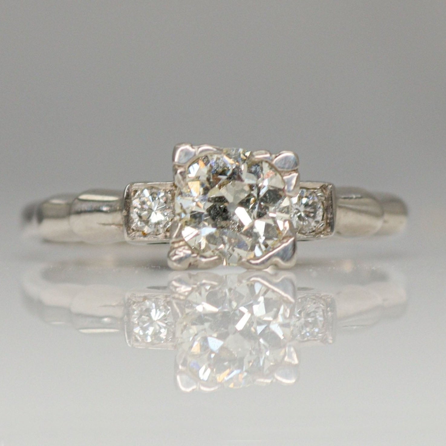 Art Deco Platinum Diamond Square Set Solitaire Engagement Ring - Friar House