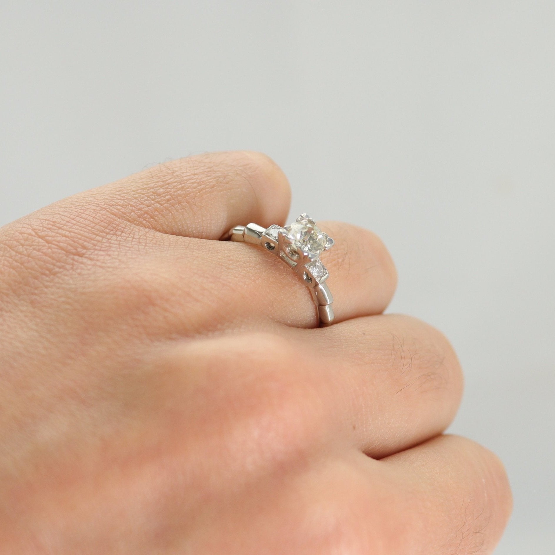 Art Deco Platinum Diamond Square Set Solitaire Engagement Ring - Friar House