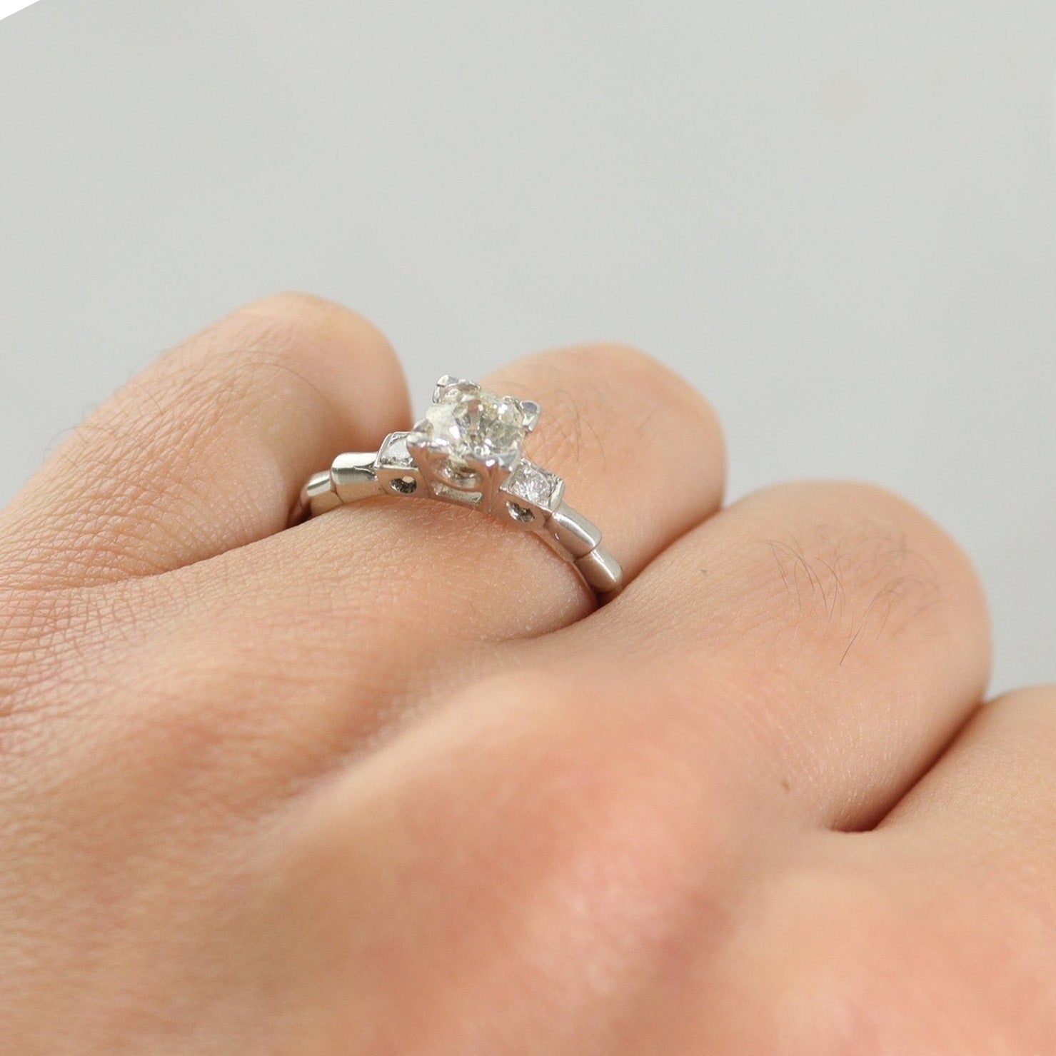 Art Deco Platinum Diamond Square Set Solitaire Engagement Ring - Friar House