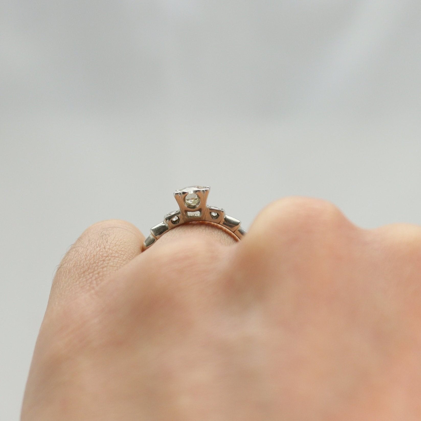 Art Deco Platinum Diamond Square Set Solitaire Engagement Ring - Friar House