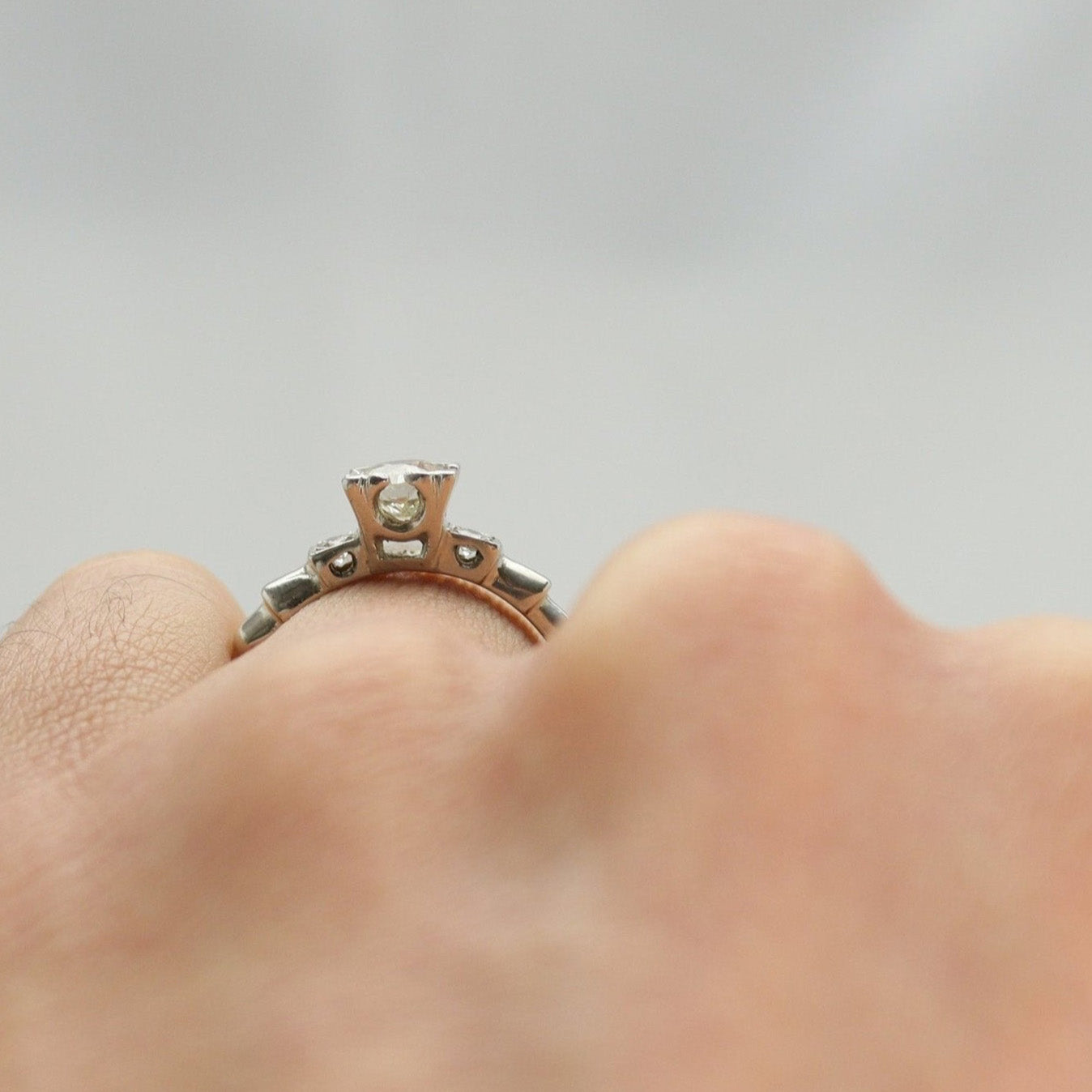 Art Deco Platinum Diamond Square Set Solitaire Engagement Ring - Friar House