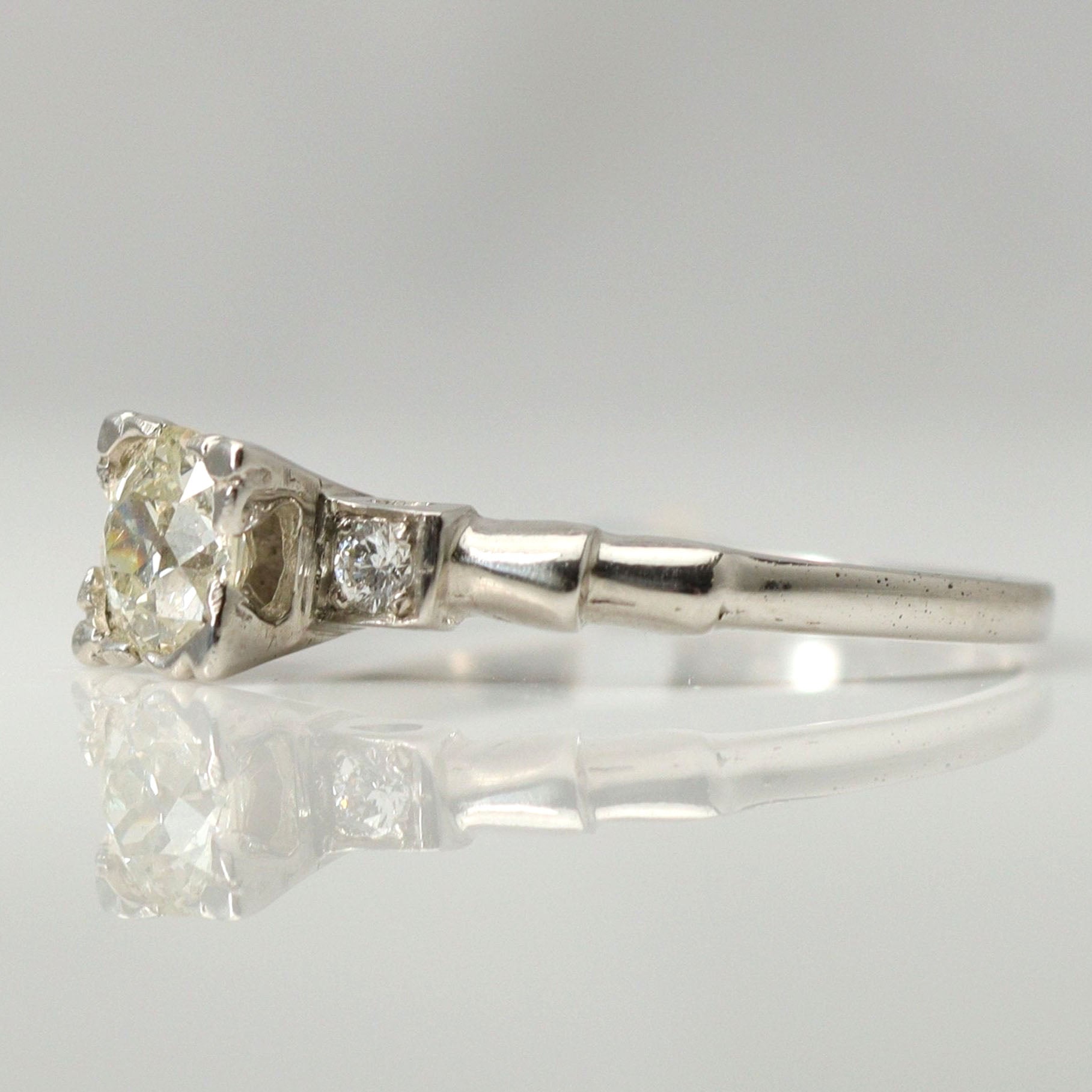 Art Deco Platinum Diamond Square Set Solitaire Engagement Ring - Friar House