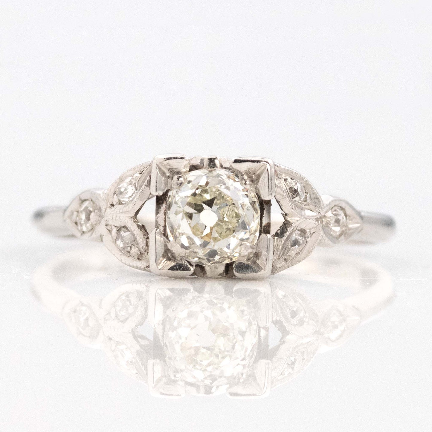 Art Deco Platinum Diamond Square Set Solitaire Ring-Friar House