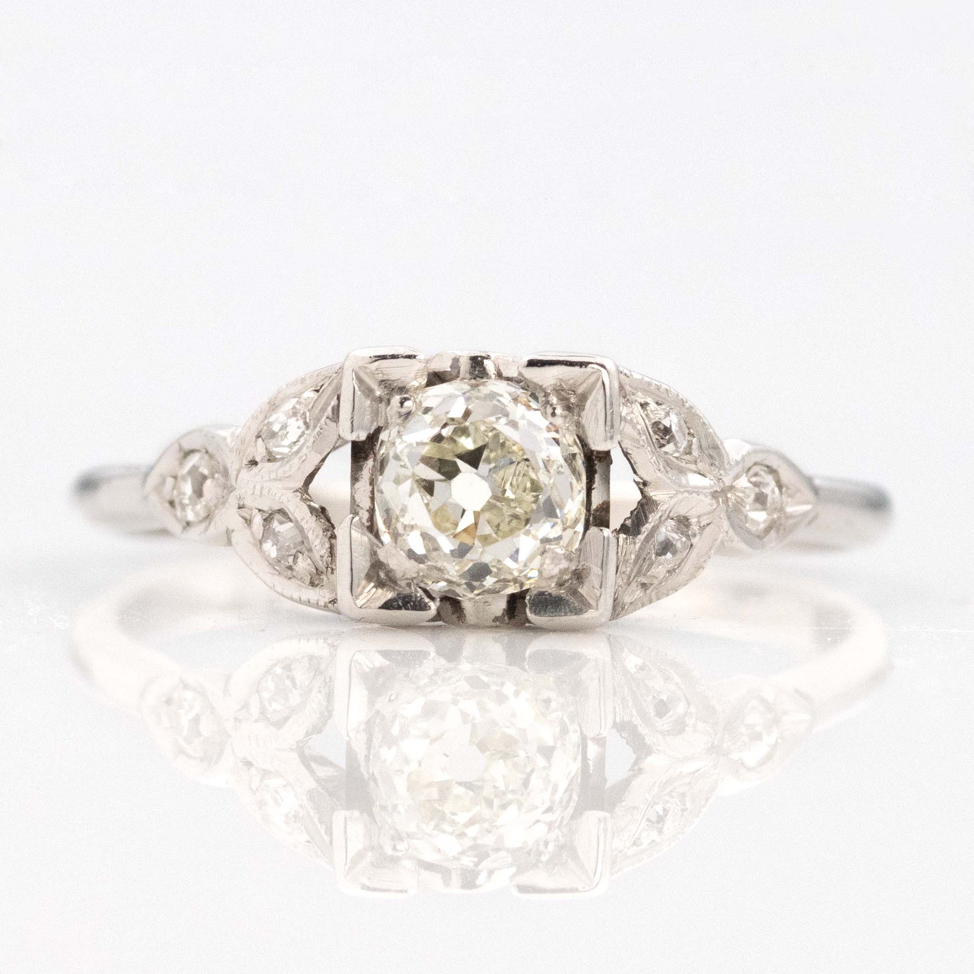 Art Deco Platinum Diamond Square Set Solitaire Ring-Friar House