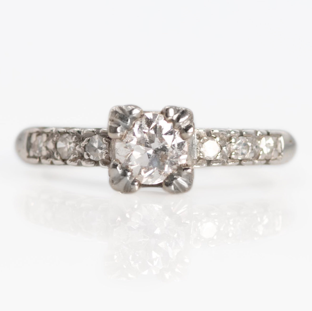 Art Deco Platinum Diamond Square Set Solitaire Ring - Friar House