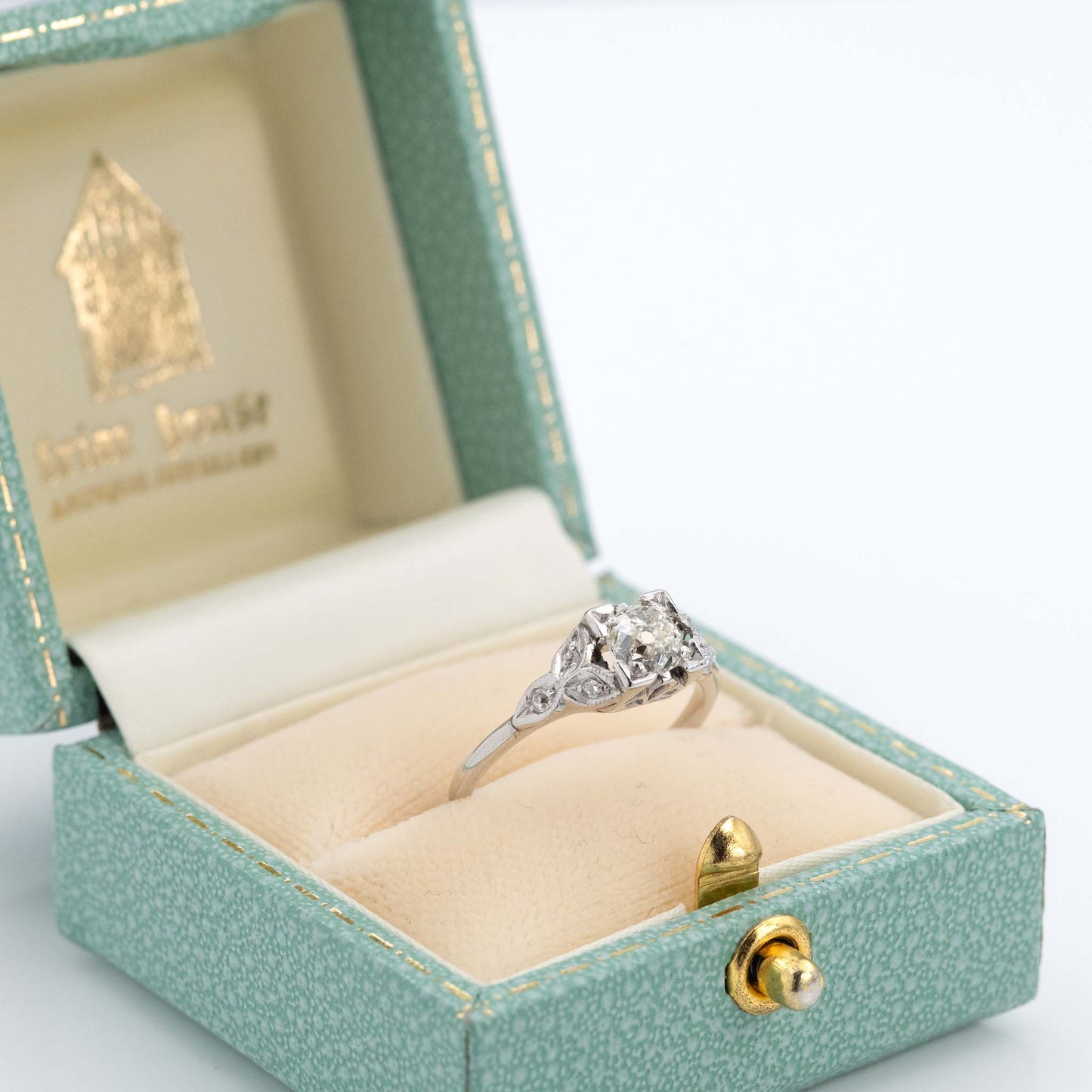 Art Deco Platinum Diamond Square Set Solitaire Ring-Friar House