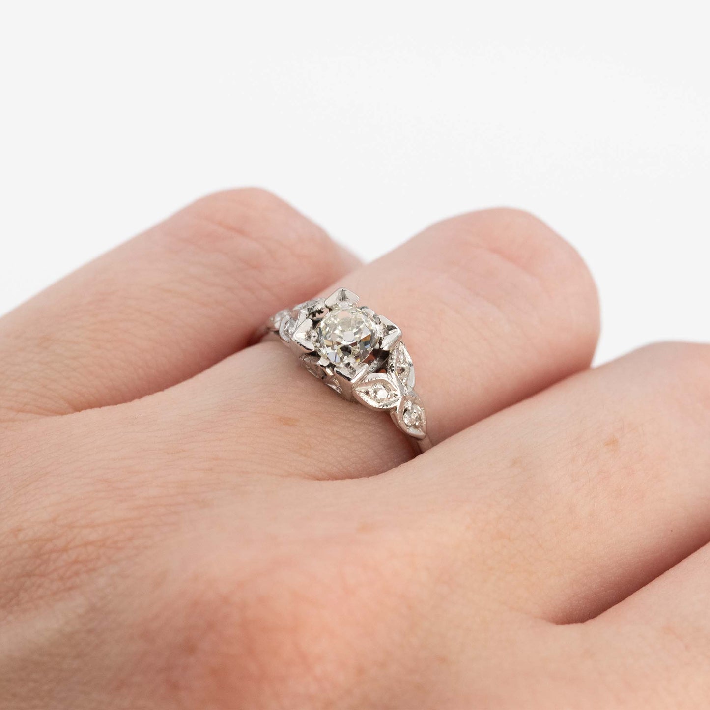Art Deco Platinum Diamond Square Set Solitaire Ring- Friar House
