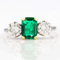 Art Deco Platinum Emerald and Diamond Three Stone Ring - Friar House
