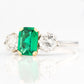 Art Deco Platinum Emerald and Diamond Three Stone Ring - Friar House