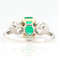 Art Deco Platinum Emerald and Diamond Three Stone Ring - Friar House