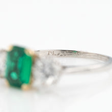 Art Deco Platinum Emerald and Diamond Three Stone Ring - Friar House