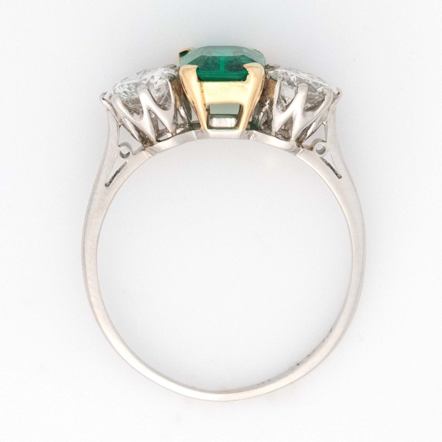 Art Deco Platinum Emerald and Diamond Three Stone Ring - Friar House