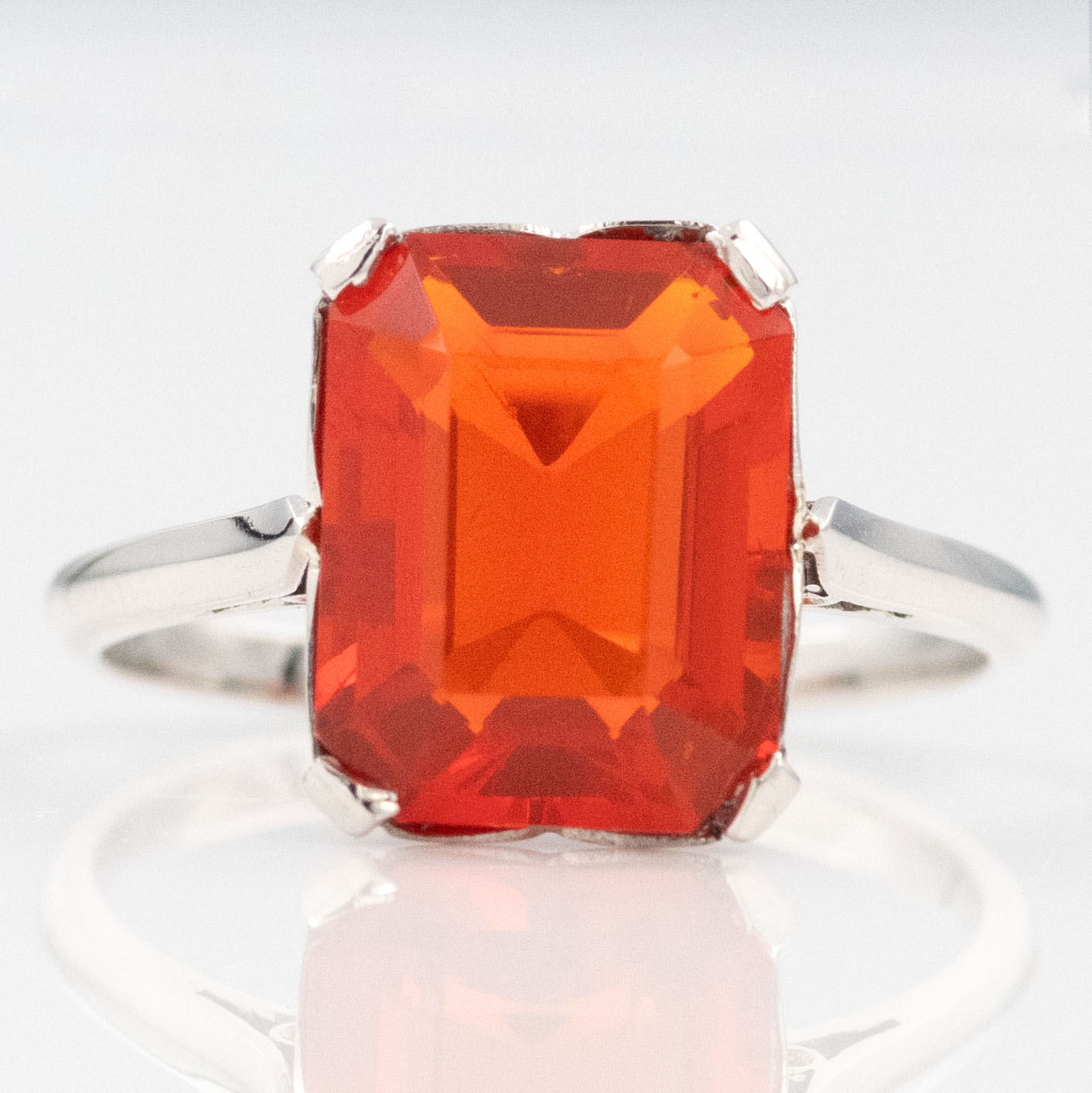 Art Deco Platinum Fire Opal Solitaire Ring - Friar House