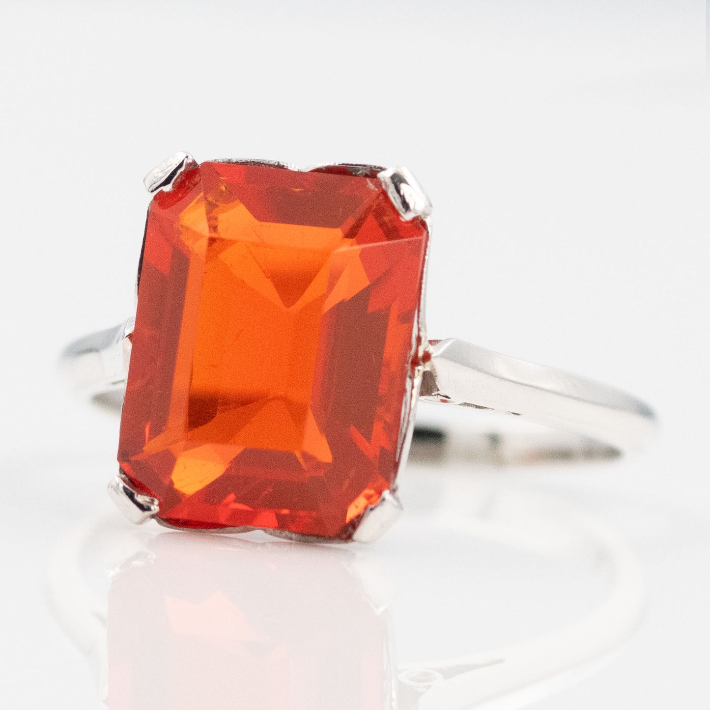 Art Deco Platinum Fire Opal Solitaire Ring- Friar House