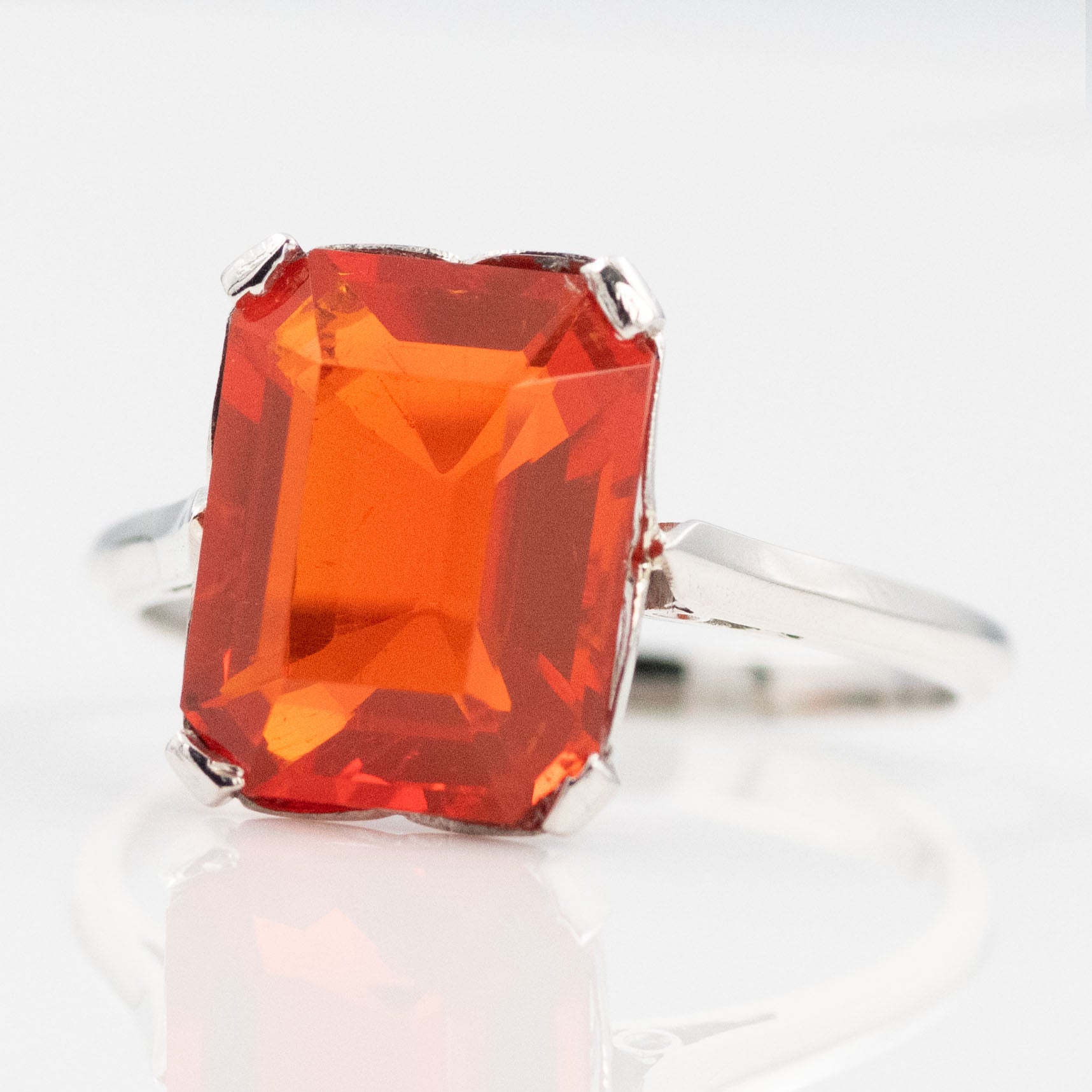Art Deco Platinum Fire Opal Solitaire Ring- Friar House