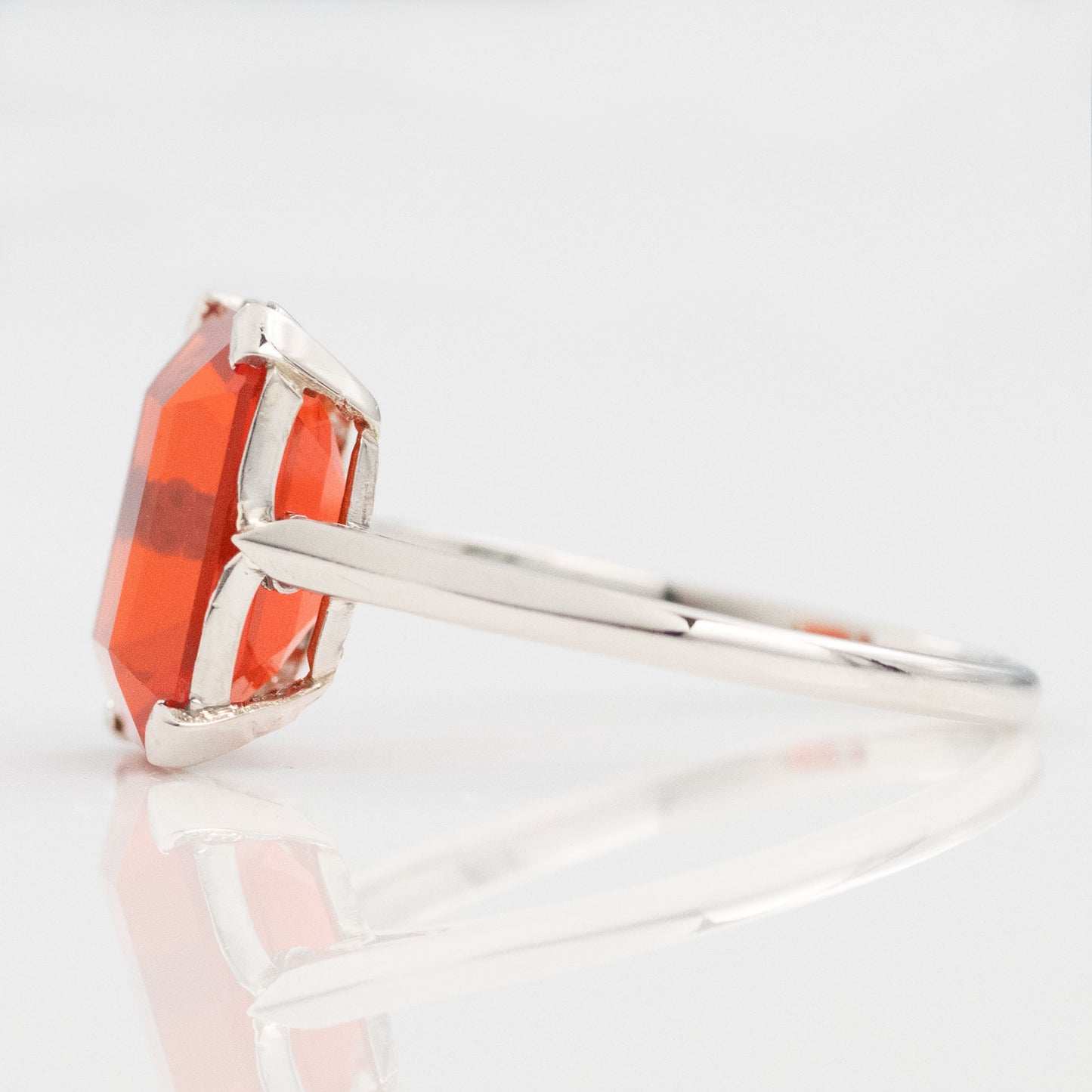 Art Deco Platinum Fire Opal Solitaire Ring - Friar House