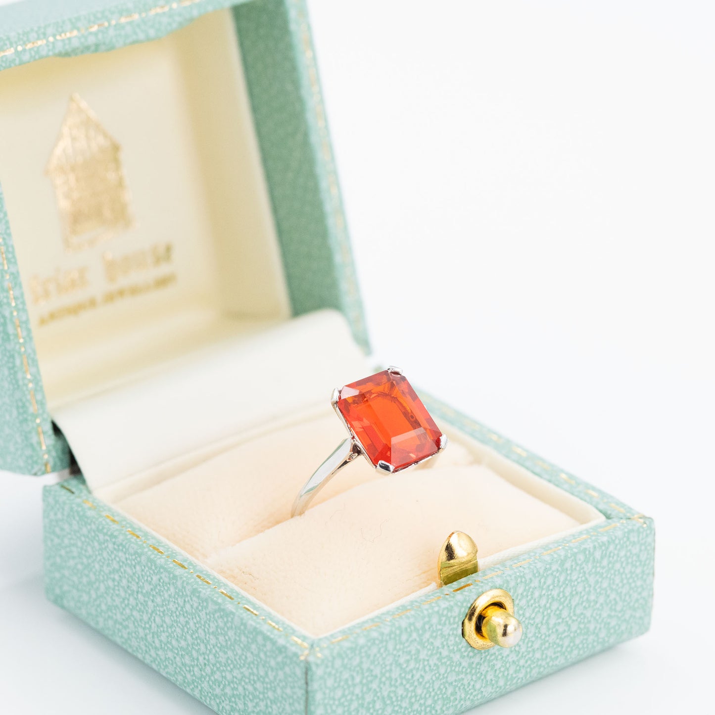 Art Deco Platinum Fire Opal Solitaire Ring - Friar House