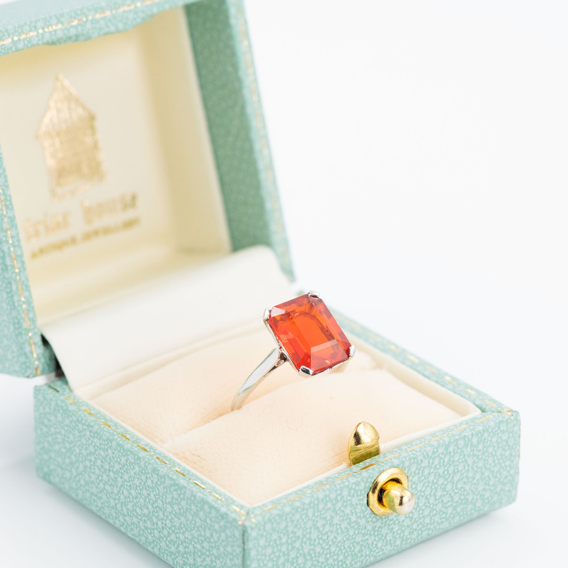 Art Deco Platinum Fire Opal Solitaire Ring - Friar House