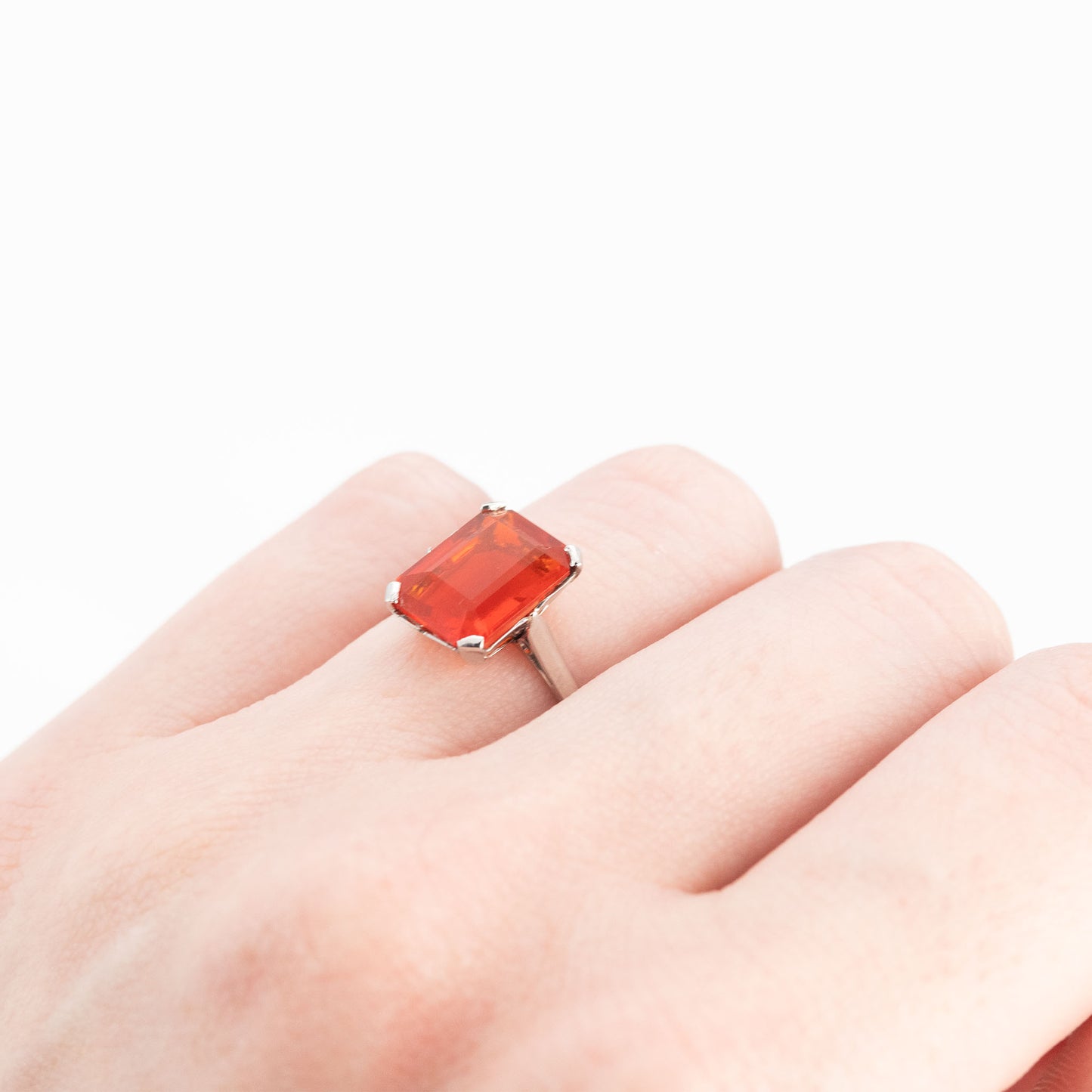 Art Deco Platinum Fire Opal Solitaire Ring - Friar House