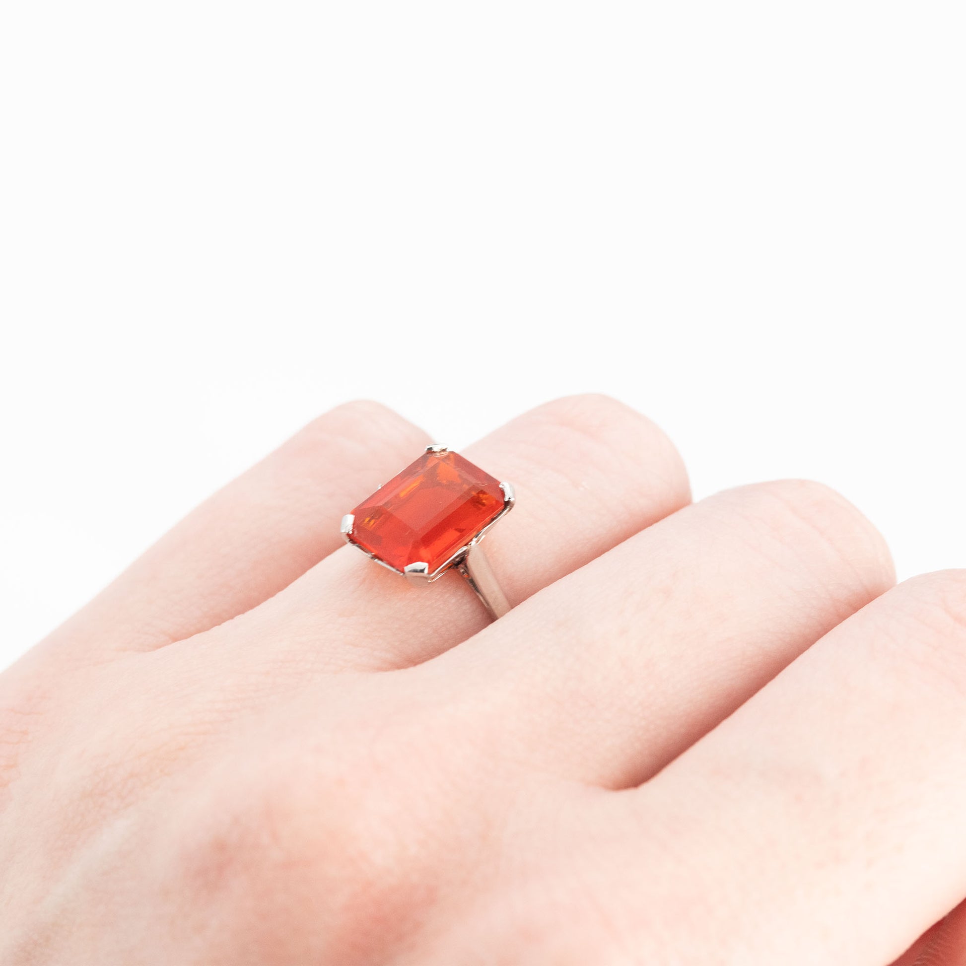 Art Deco Platinum Fire Opal Solitaire Ring - Friar House
