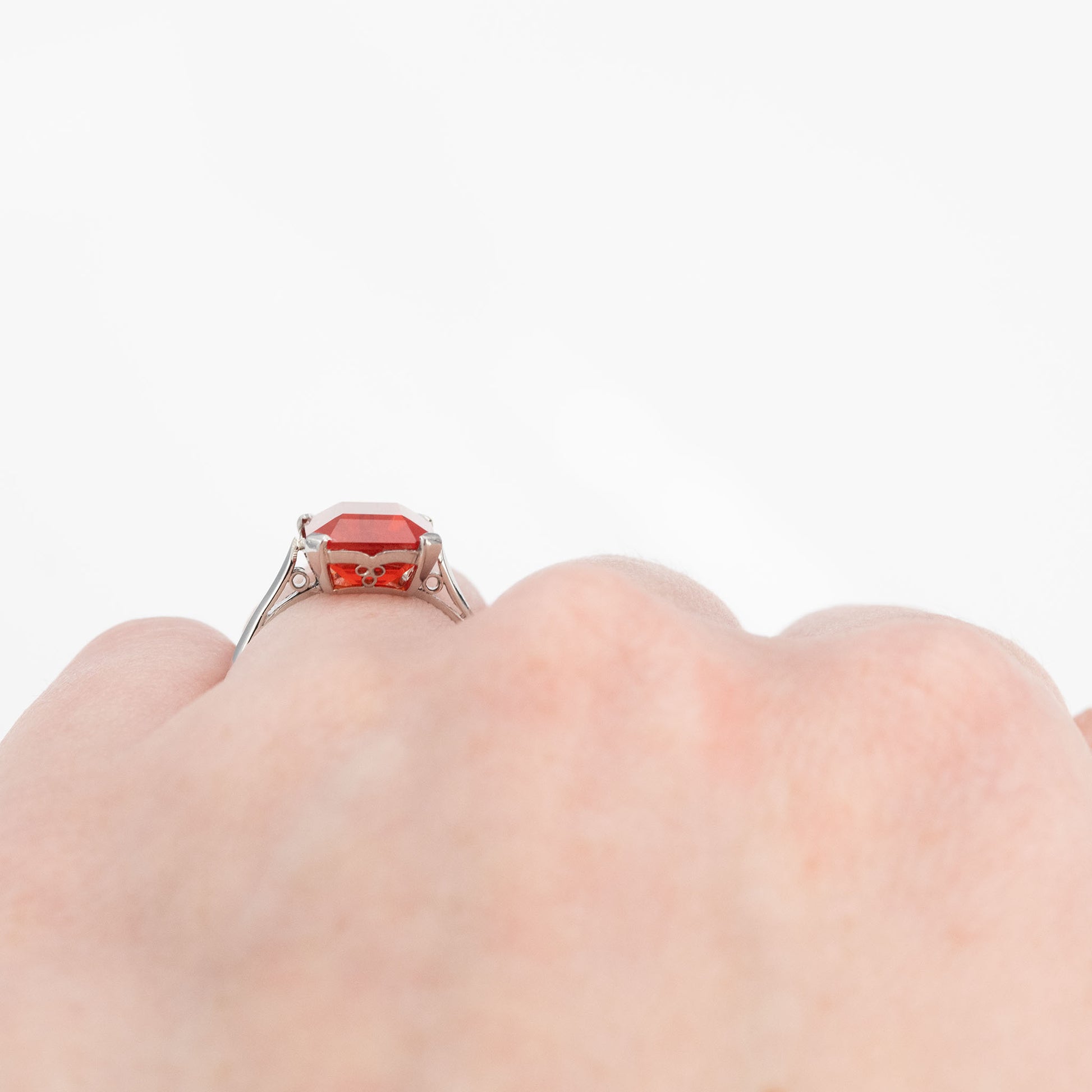 Art Deco Platinum Fire Opal Solitaire Ring - Friar House