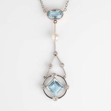 Art Deco Platinum Gold Aquamarine Diamond and Seed Pearl Pendant - Friar House