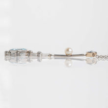 Art Deco Platinum Gold Aquamarine Diamond and Seed Pearl Pendant  - Friar House