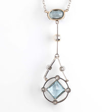 Art Deco Platinum Gold Aquamarine Diamond and Seed Pearl Pendant - Friar House