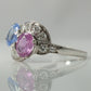 Art Deco Platinum Pink and Blue Sapphire Two Stone Crossover Ring - Friar House