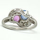 Art Deco Platinum Pink and Blue Sapphire Two Stone Crossover Ring - Friar House
