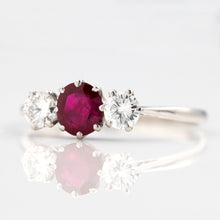 Art Deco Platinum Ruby and Diamond Three Stone Ring - Friar House