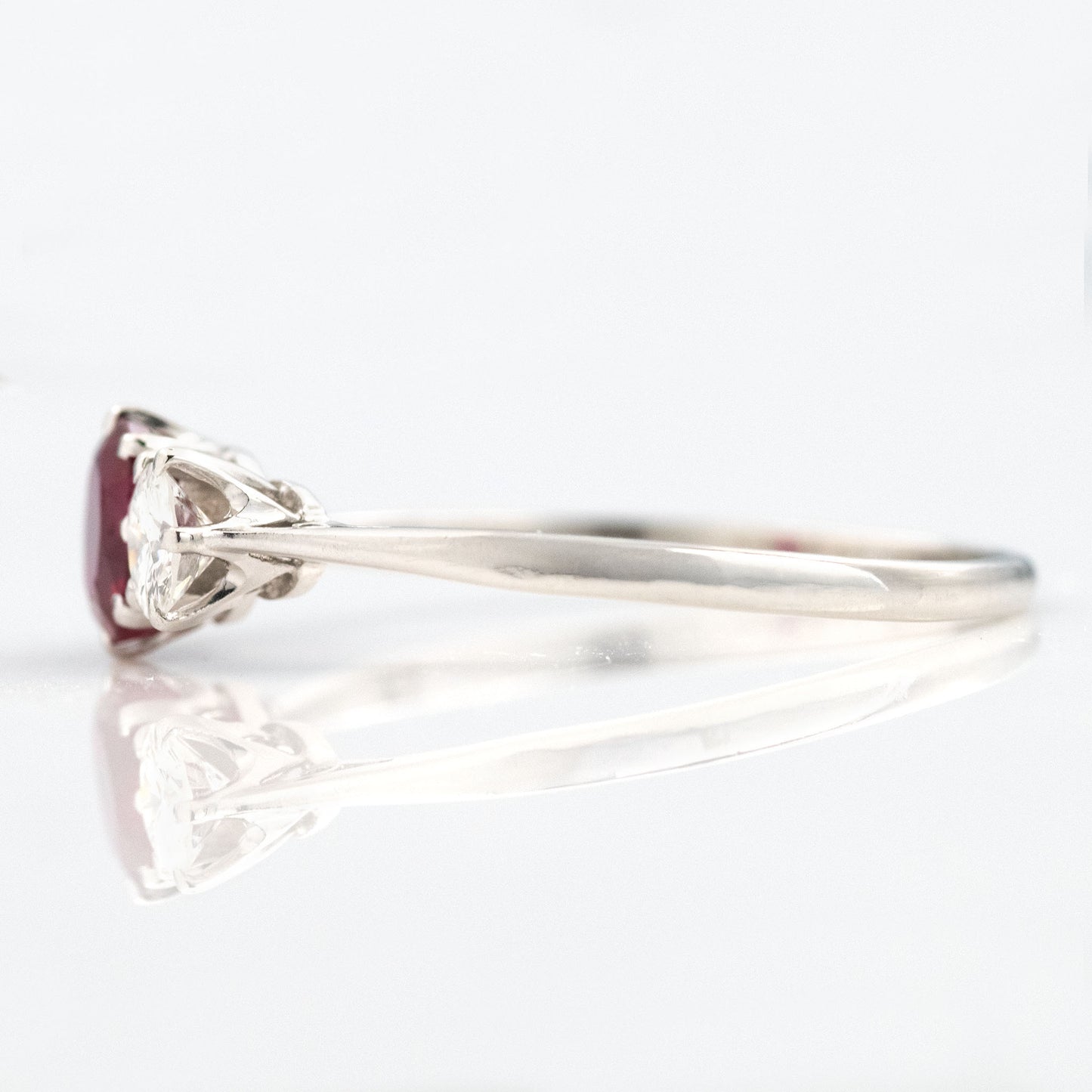 Art Deco Platinum Ruby and Diamond Three Stone Ring - Friar House
