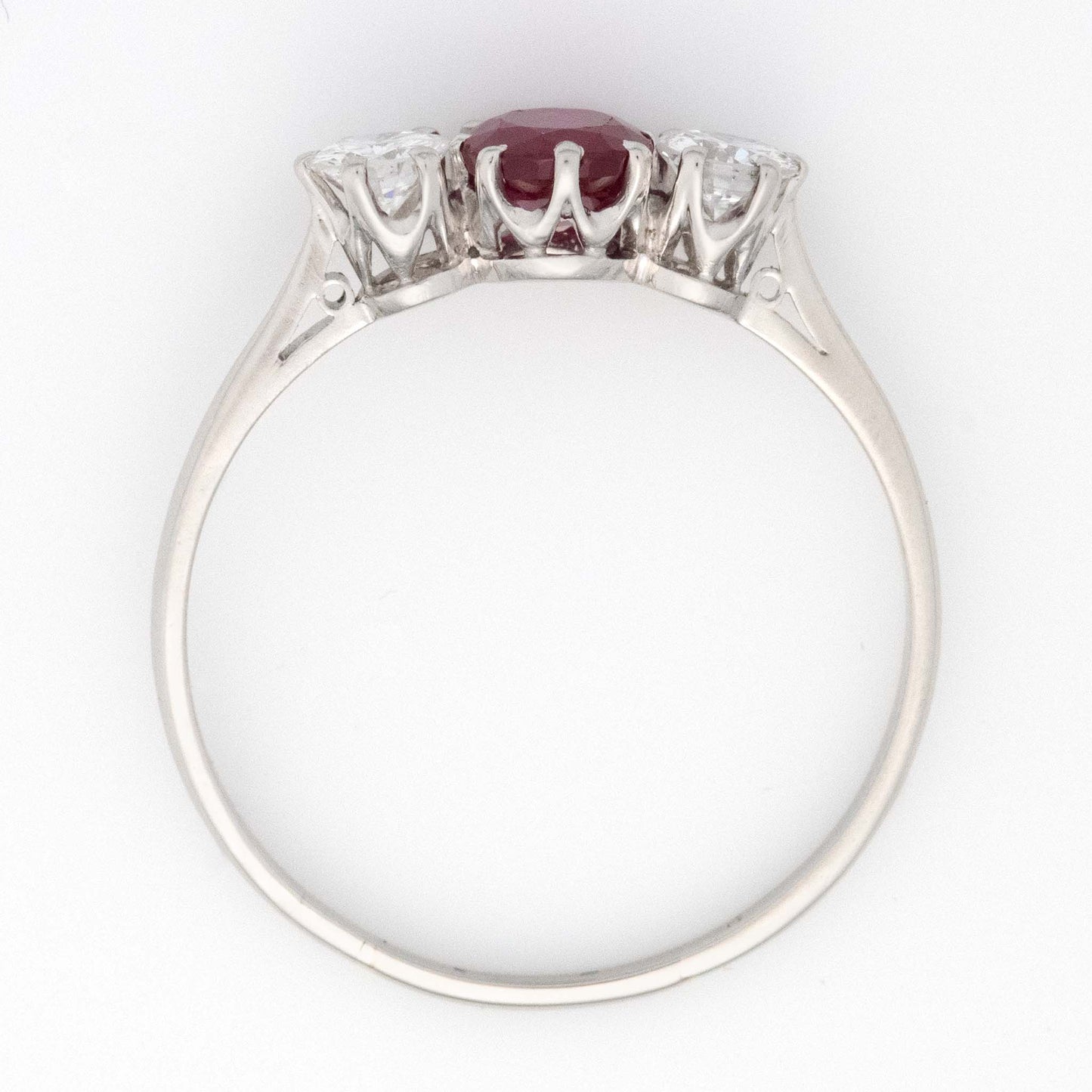 Art Deco Platinum Ruby and Diamond Three Stone Ring - Friar House
