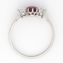 Art Deco Platinum Ruby and Diamond Three Stone Ring - Friar House