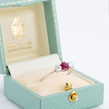 Art Deco Platinum Ruby and Diamond Three Stone Ring - Friar House