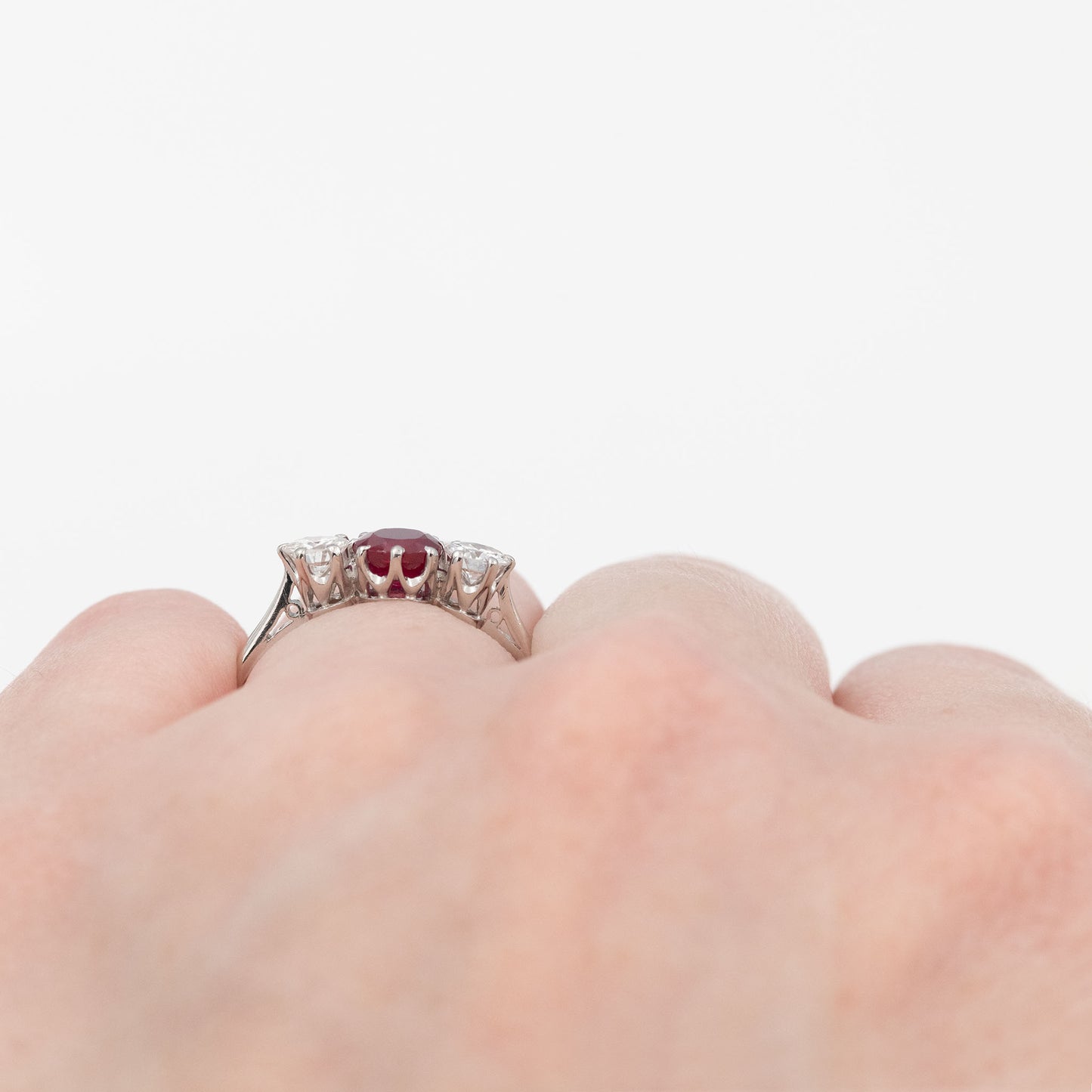 Art Deco Platinum Ruby and Diamond Three Stone Ring - Friar House