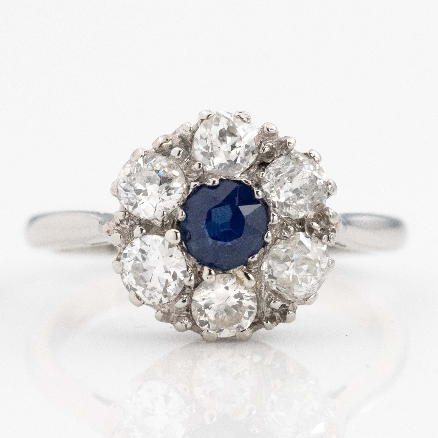 Art Deco Platinum Sapphire and Diamond Cluster Ring - Friar House