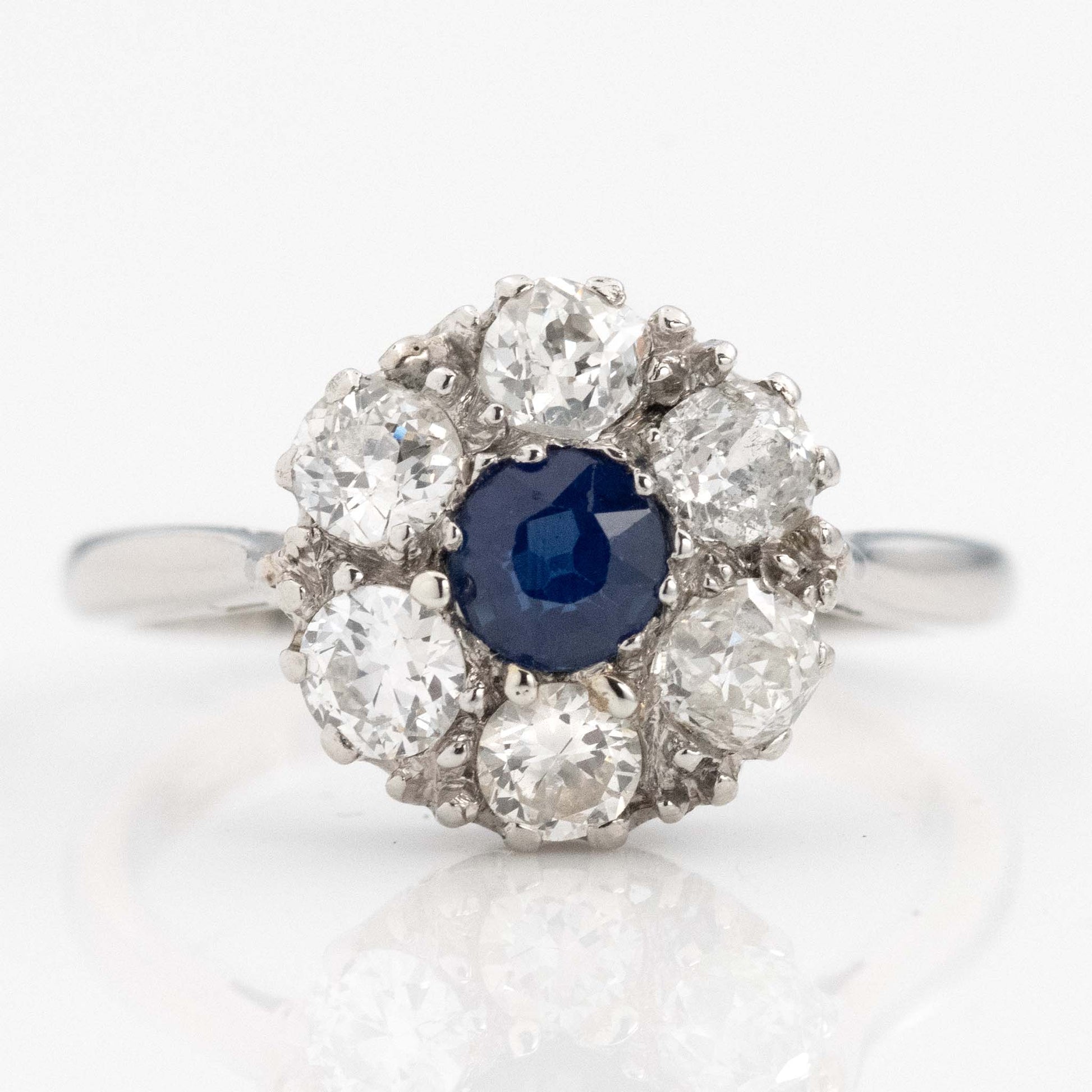 Art Deco Platinum Sapphire and Diamond Cluster Ring - Friar House