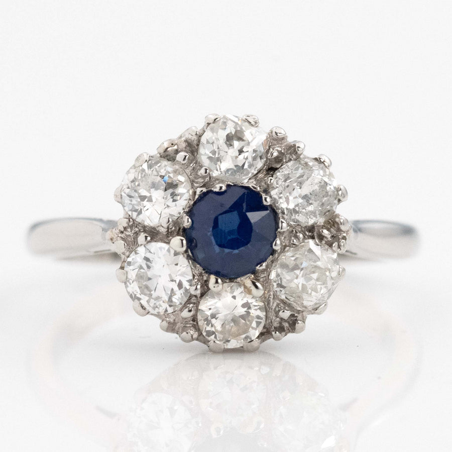 Art Deco Platinum Sapphire and Diamond Cluster Ring - Friar House