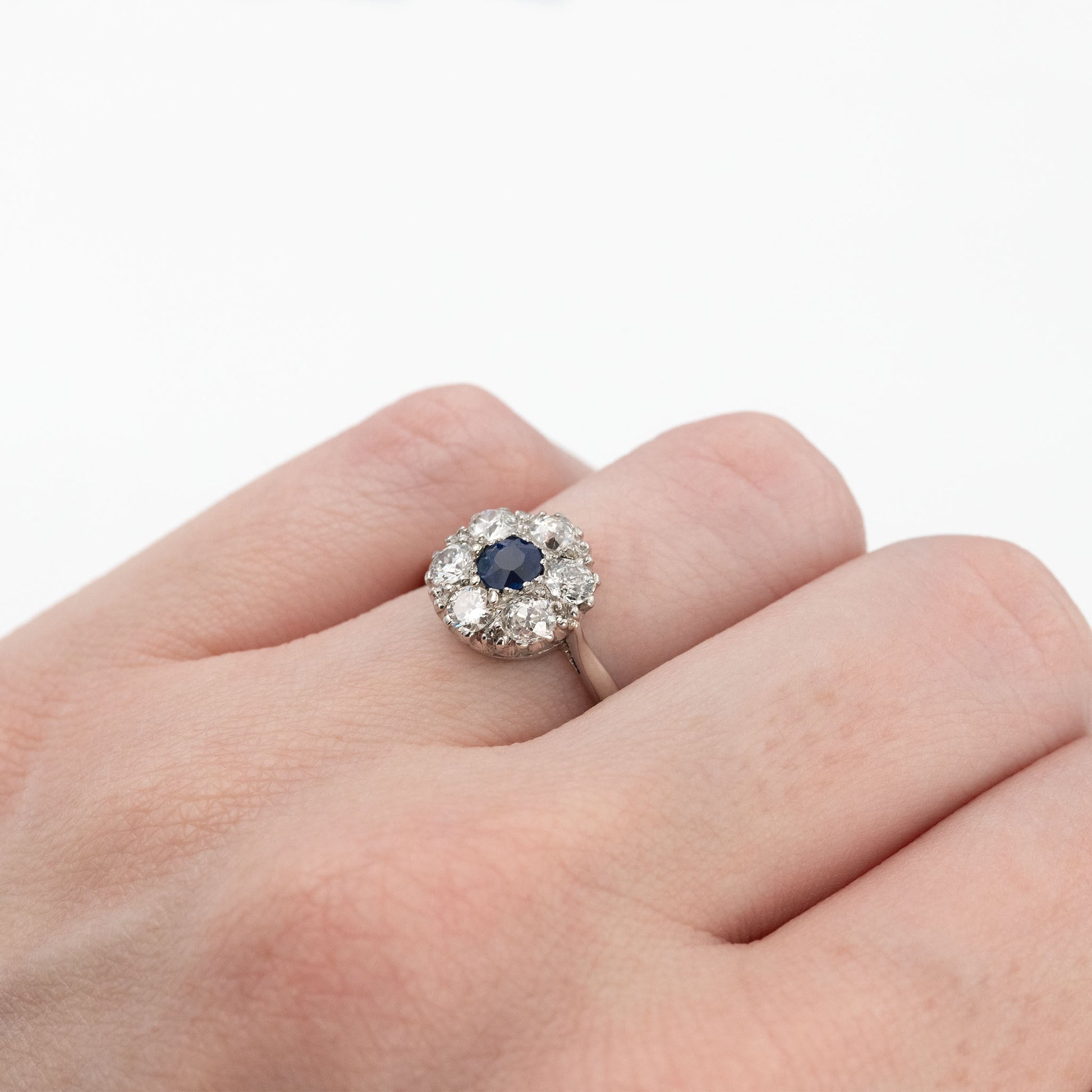 Art Deco Platinum Sapphire and Diamond Cluster Ring - Friar House