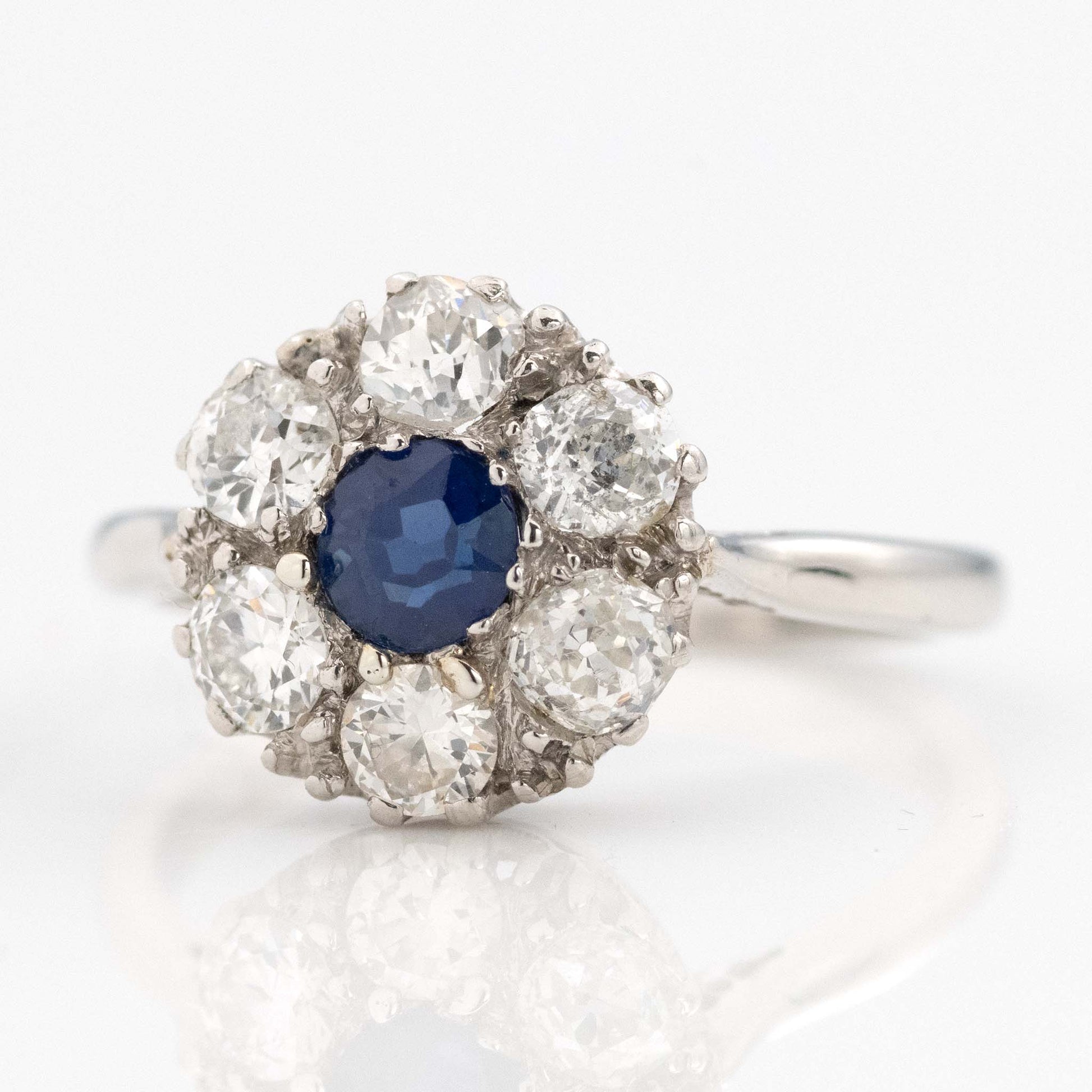 Art Deco Platinum Sapphire and Diamond Cluster Ring - Friar House