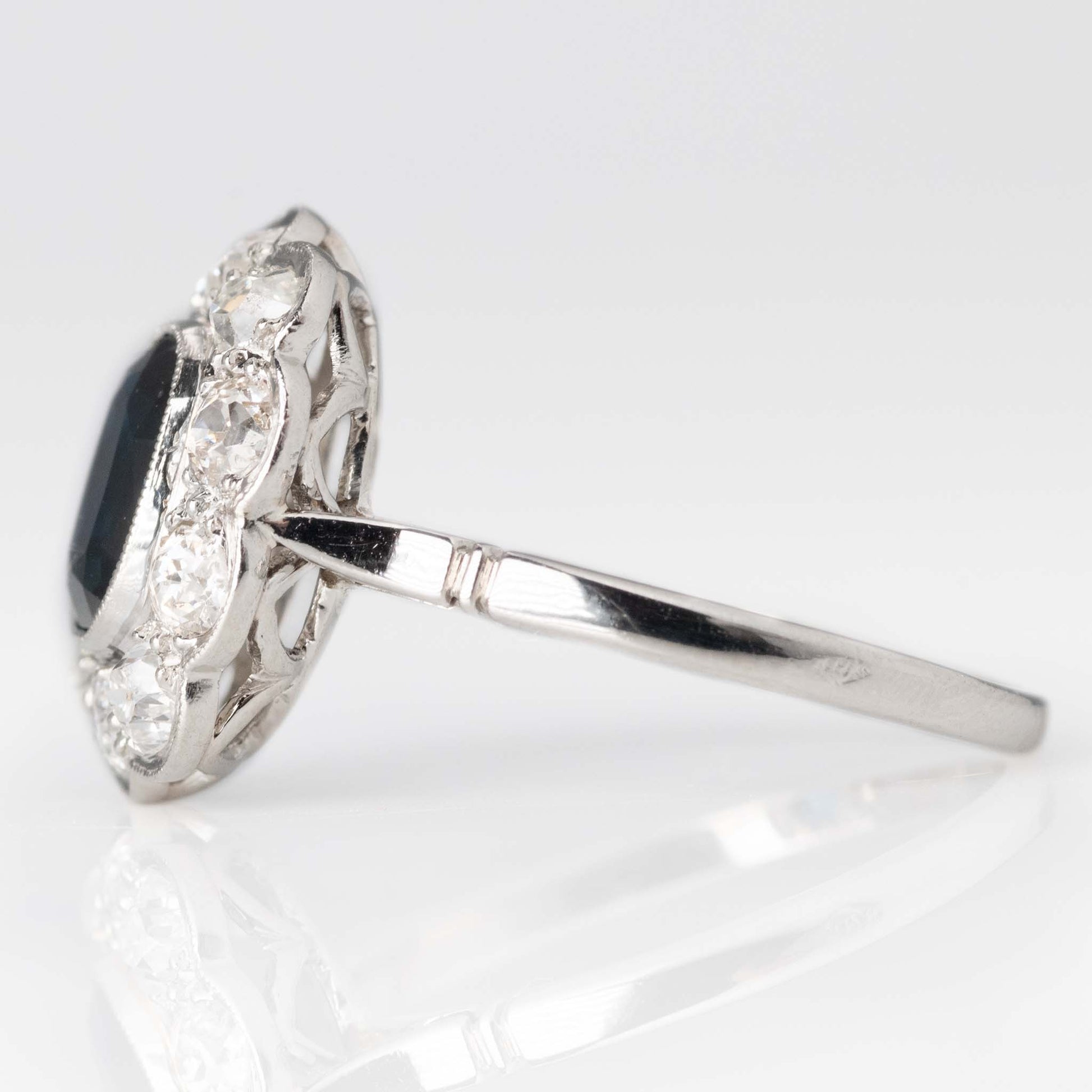 Art Deco Platinum Sapphire and Diamond Cluster Ring - Friar House