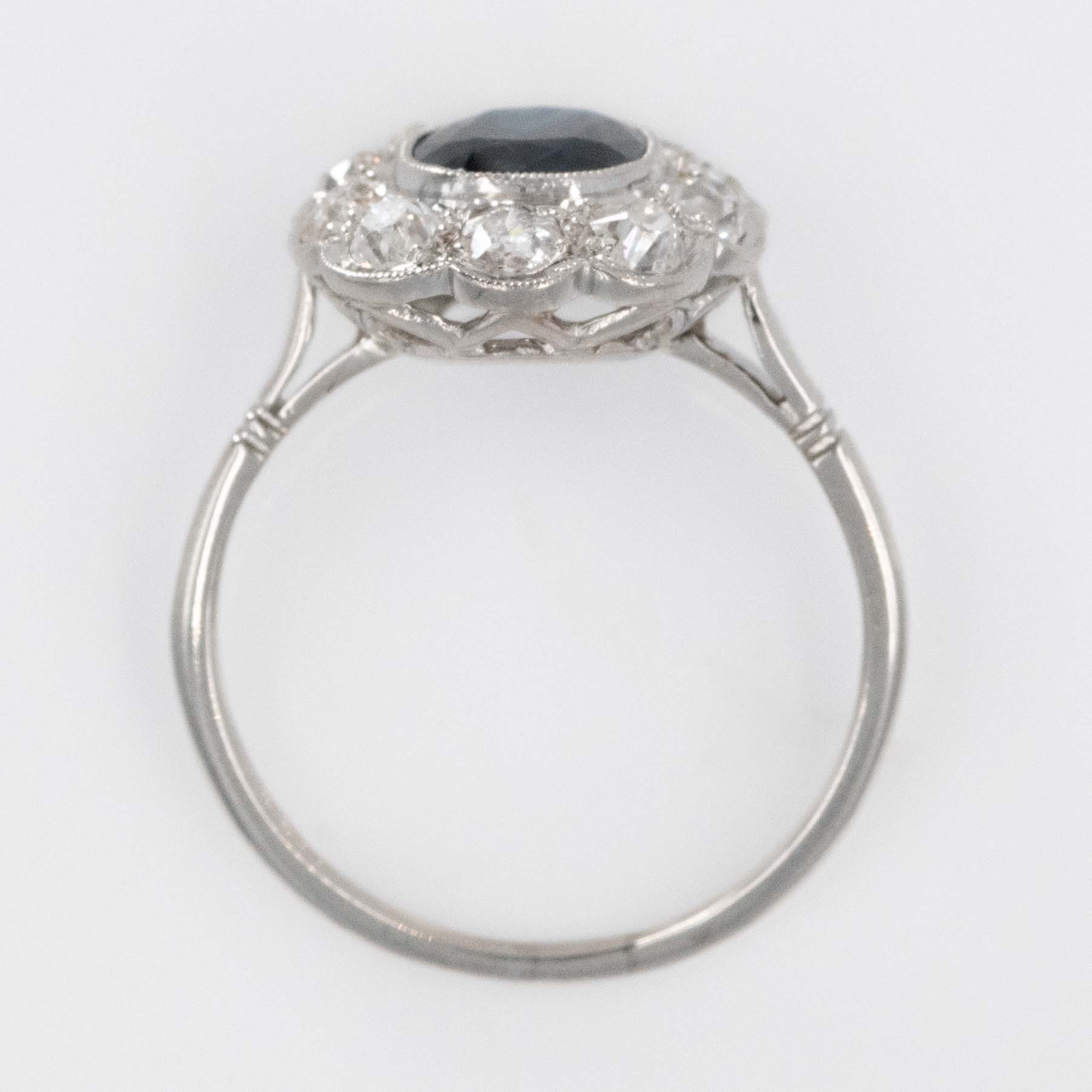 Art Deco Platinum Sapphire and Diamond Cluster Ring - Friar House