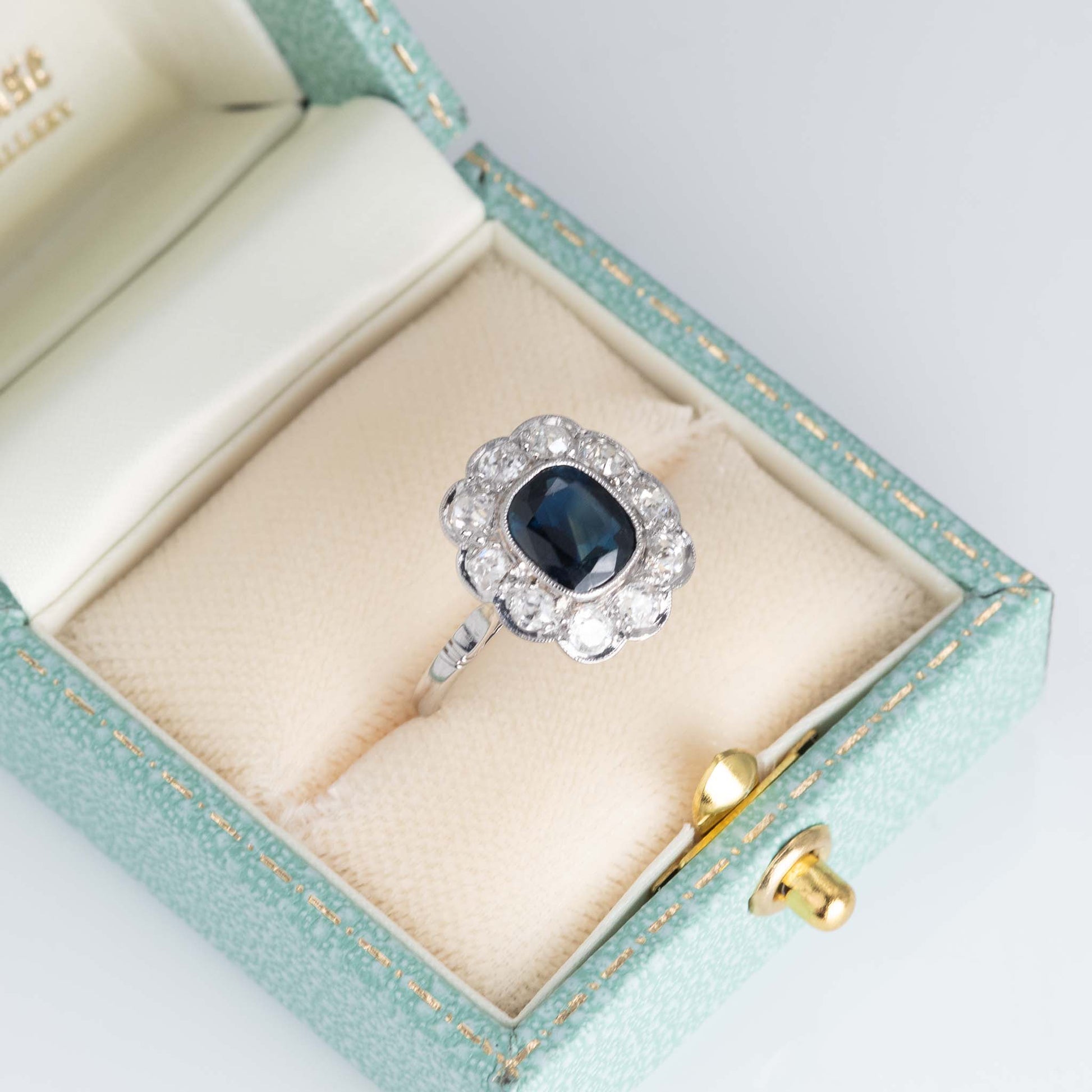 Art Deco Platinum Sapphire and Diamond Cluster Ring - Friar House