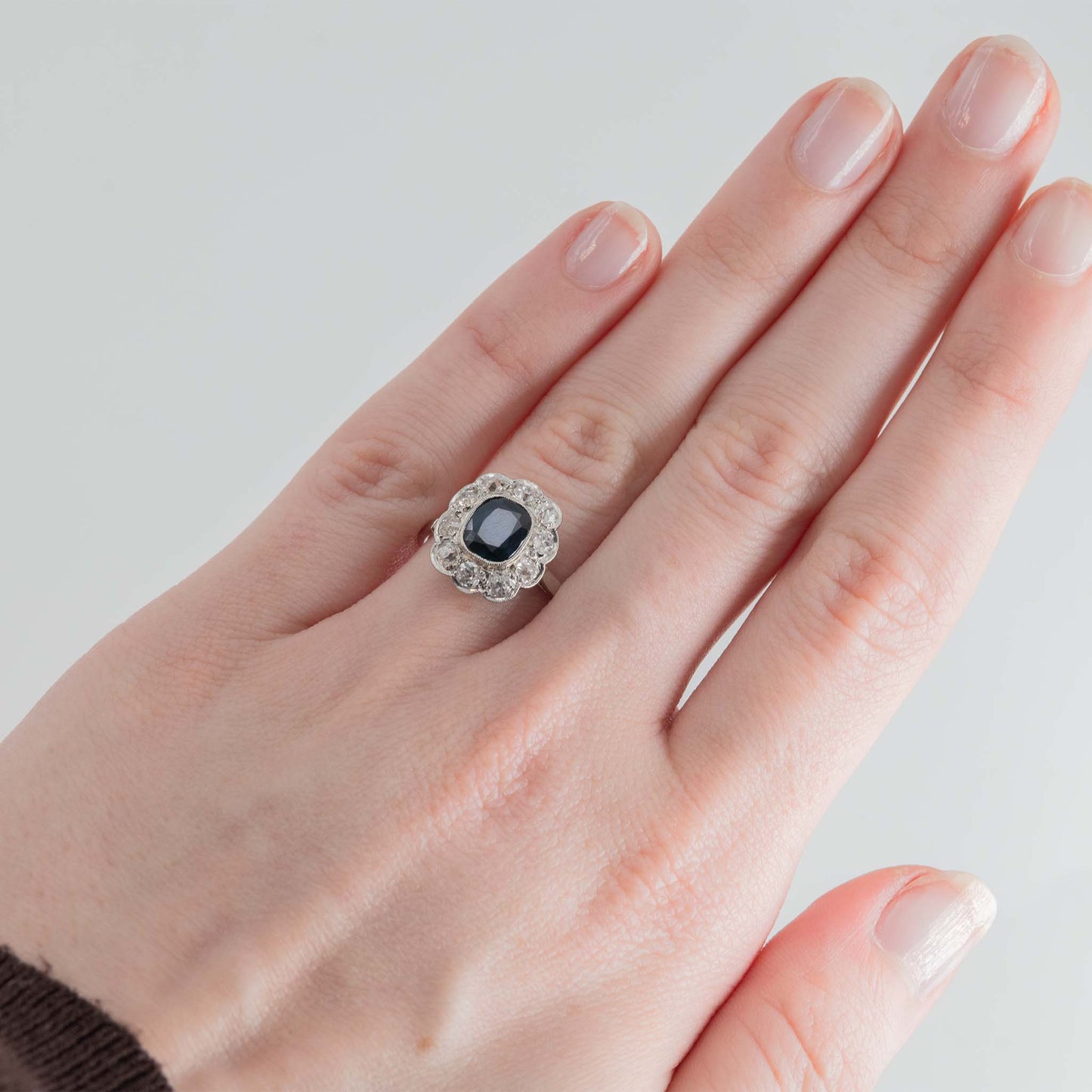 Art Deco Platinum Sapphire and Diamond Cluster Ring - Friar House