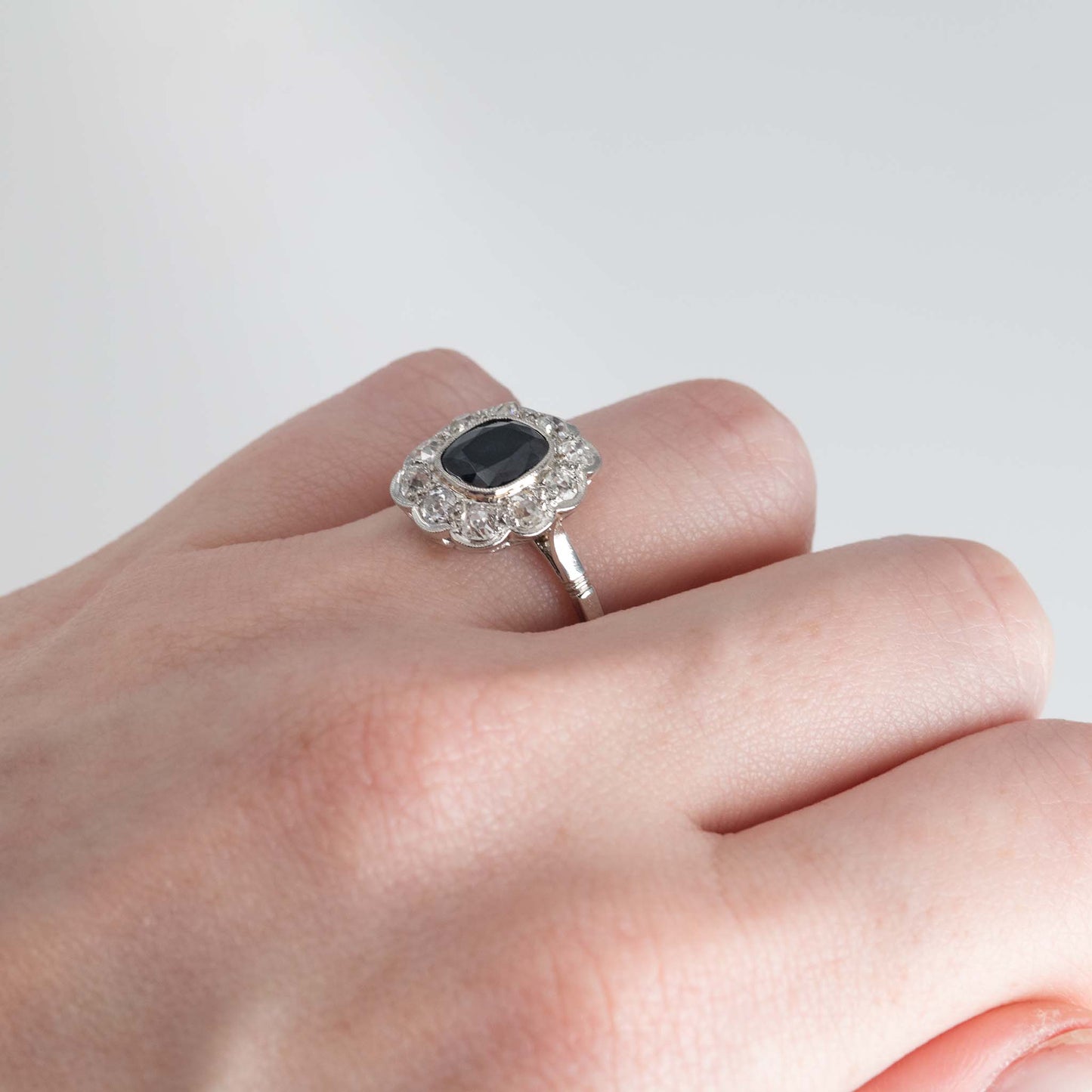 Art Deco Platinum Sapphire and Diamond Cluster Ring - Friar House