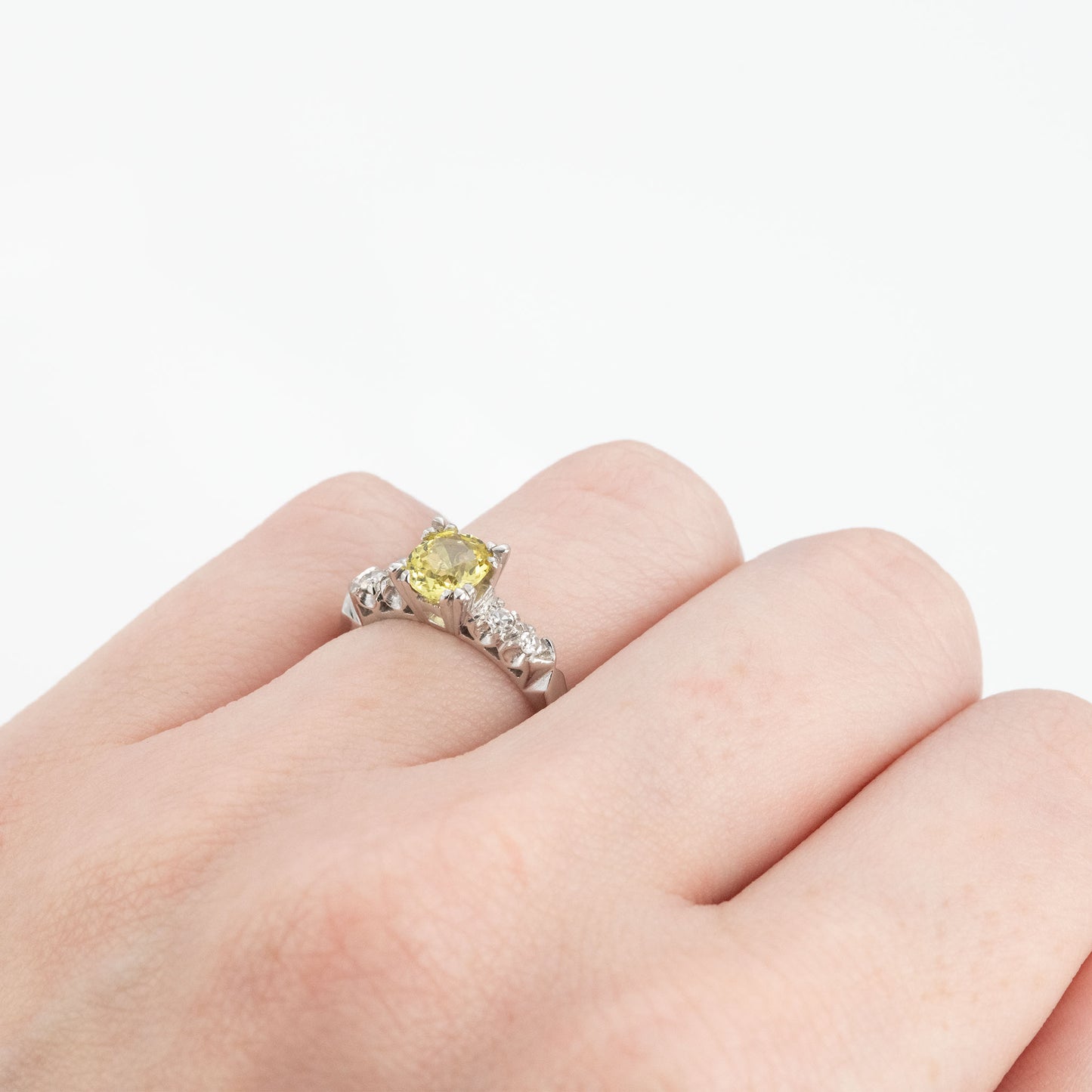 Art Deco Platinum Yellow Sapphire and Diamond Ring - Friar House Antique Jewellery
