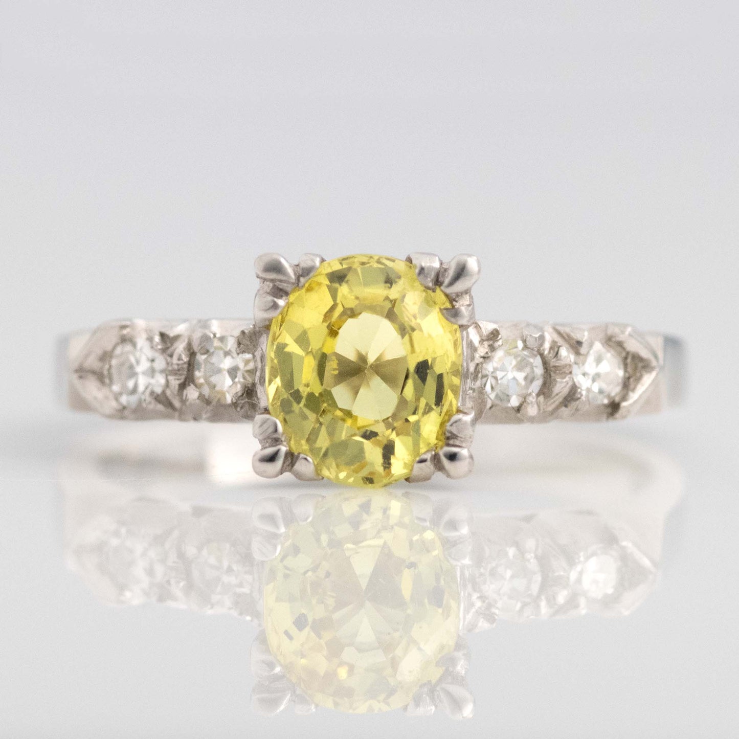 Art Deco Platinum Yellow Sapphire and Diamond Ring - Friar House Antique Jewellery